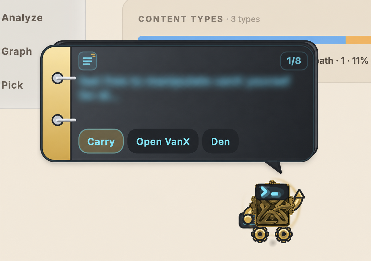 Current Xan interface in Kemet with the eight-item recent-clips rolodex open; private preview text is blurred.